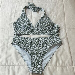 Floral Halter 3 Piece Bikini & Skirt Set